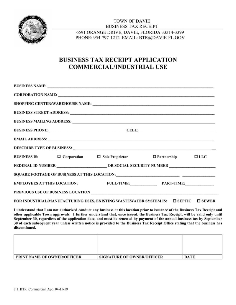 Large thumbnail of Town of Davie Business Tax Receipt Application