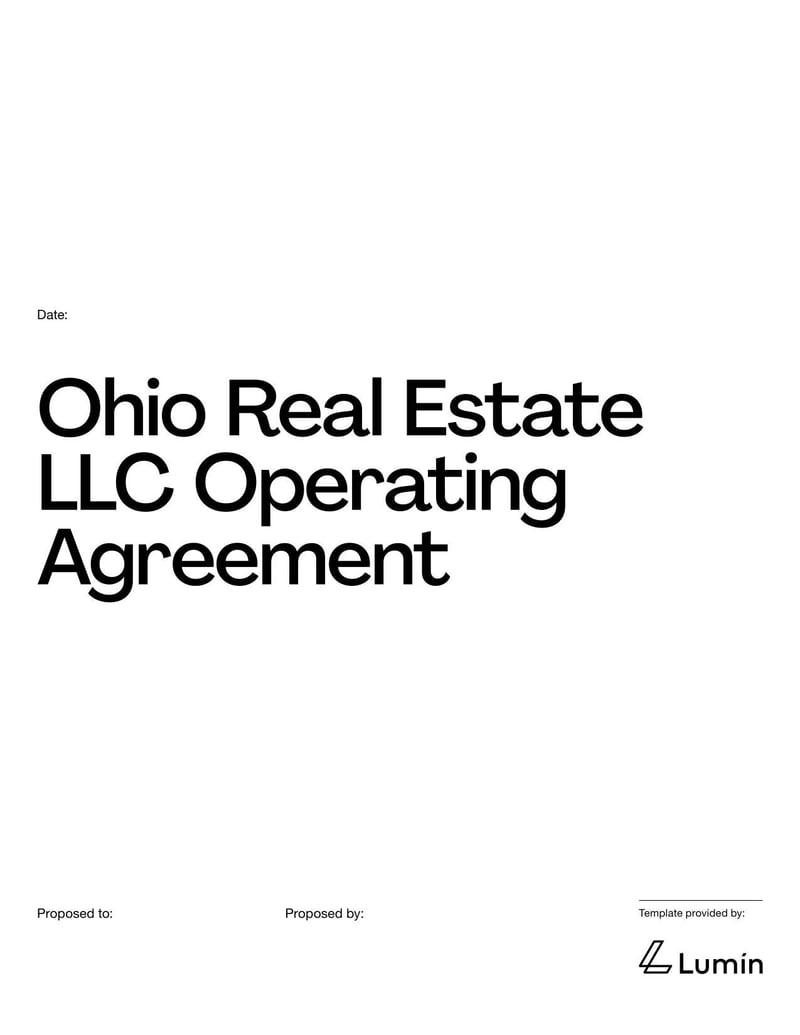 Ohio Real Estate LLC Operating Agreement detailing operations for an Ohio LLC focused on real estate