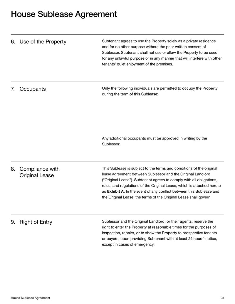House Sublease Agreement for outlining lease transfer terms