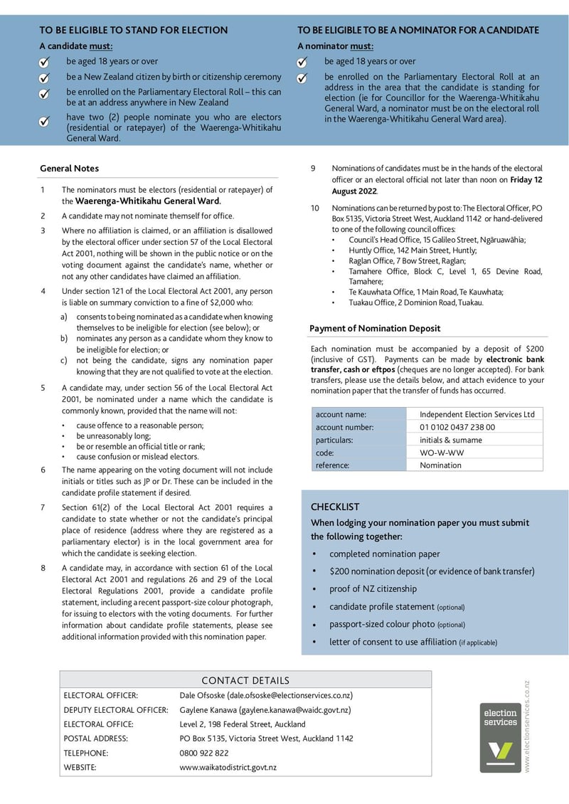 Large thumbnail of Waerenga Whitikahu General Ward Nomination Form - Jan 2022