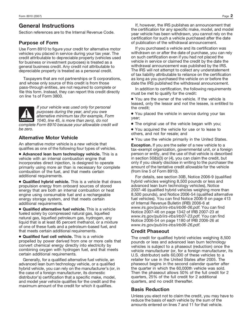 Large thumbnail of Form 8910 - Jan 2007