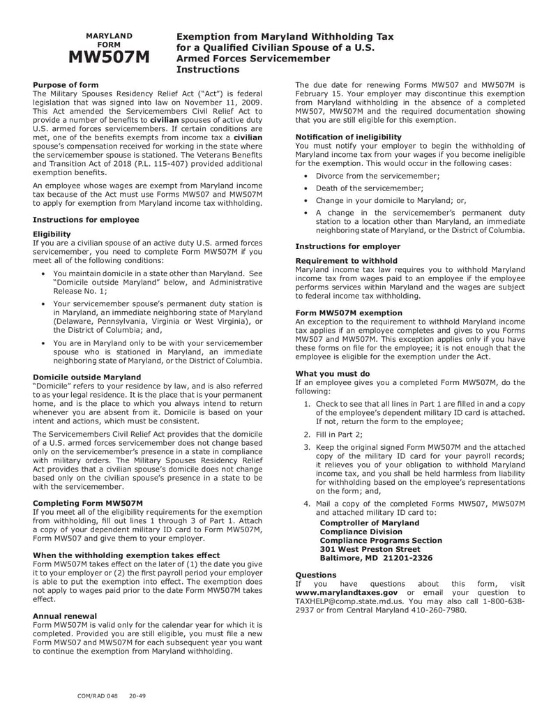 Large thumbnail of Form MW507M - Dec 2021