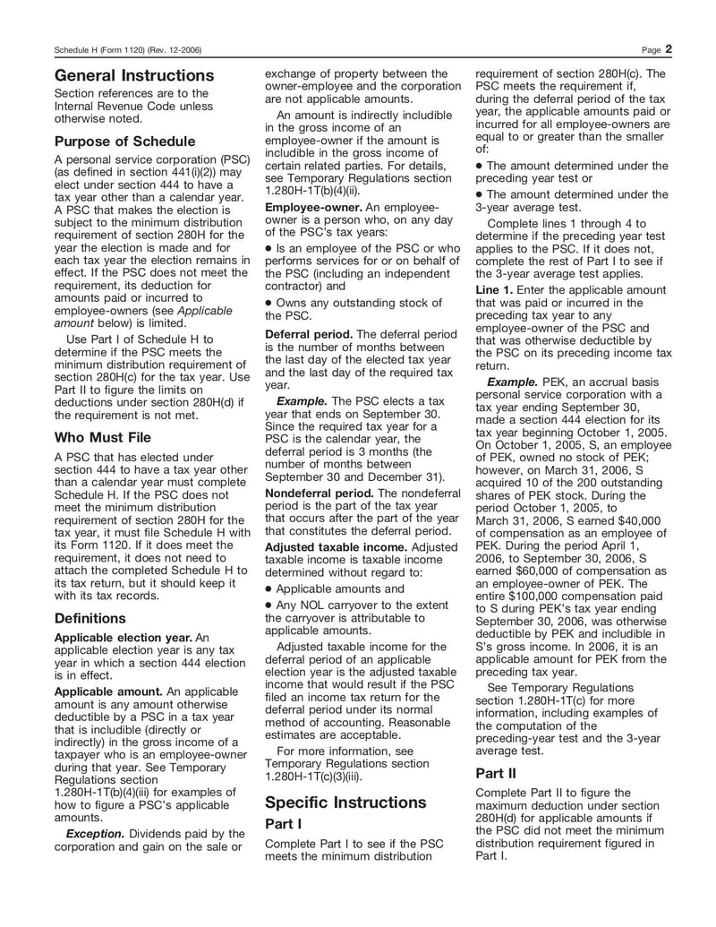 Large thumbnail of Form 1120 (Schedule H) - Dec 2006