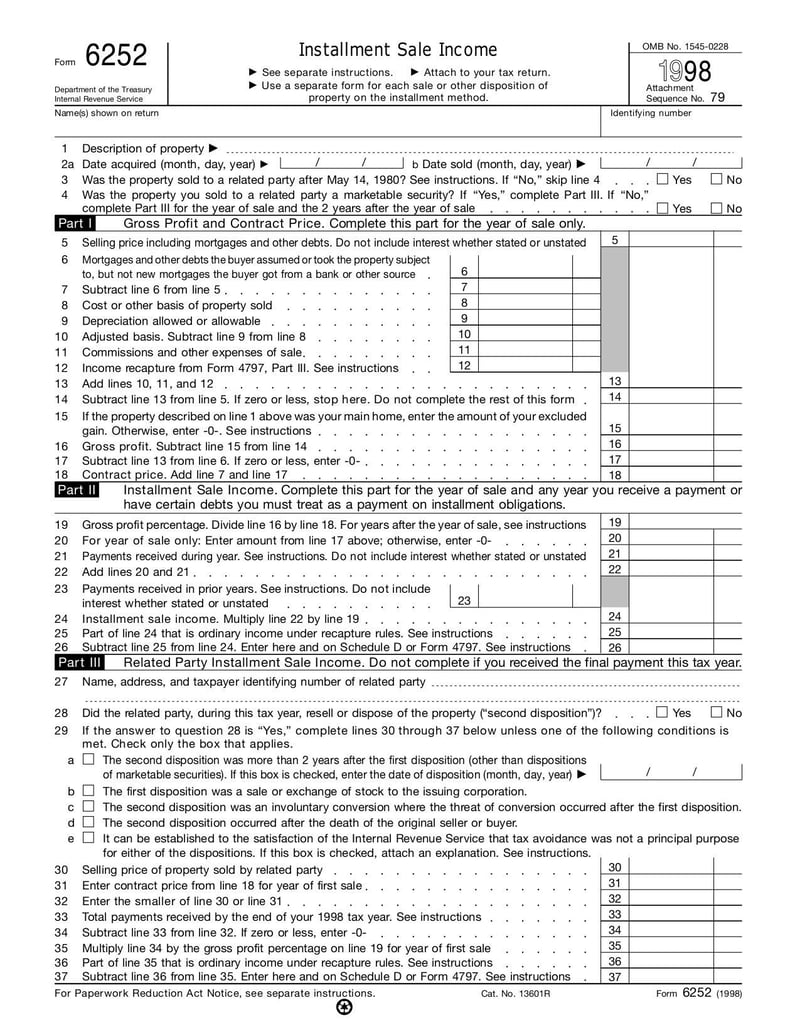 Large thumbnail of Form 6252 - Jan 1998