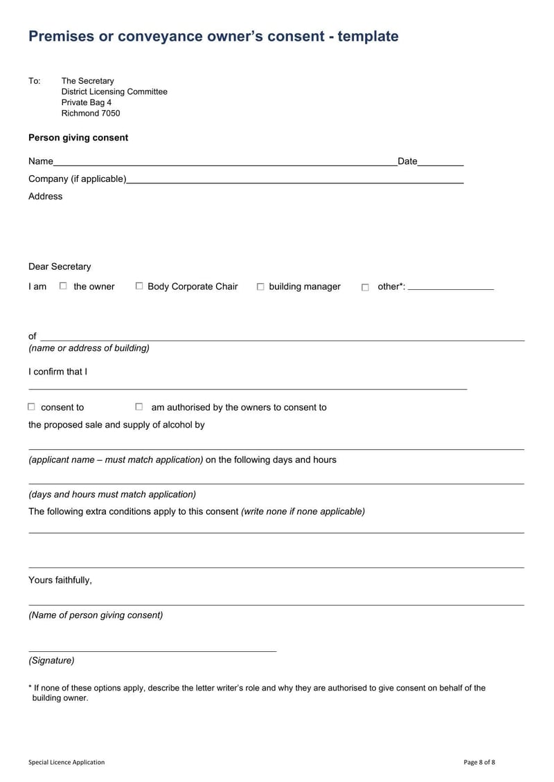 Large thumbnail of New Zealand Application for Special Licence (Premises)