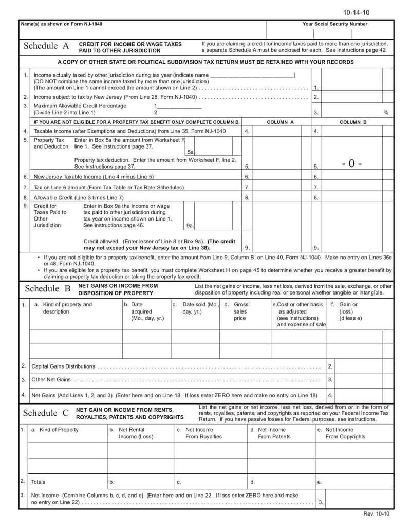 Large thumbnail of Form NJ-1040 Schedule ABC - Dec 2010