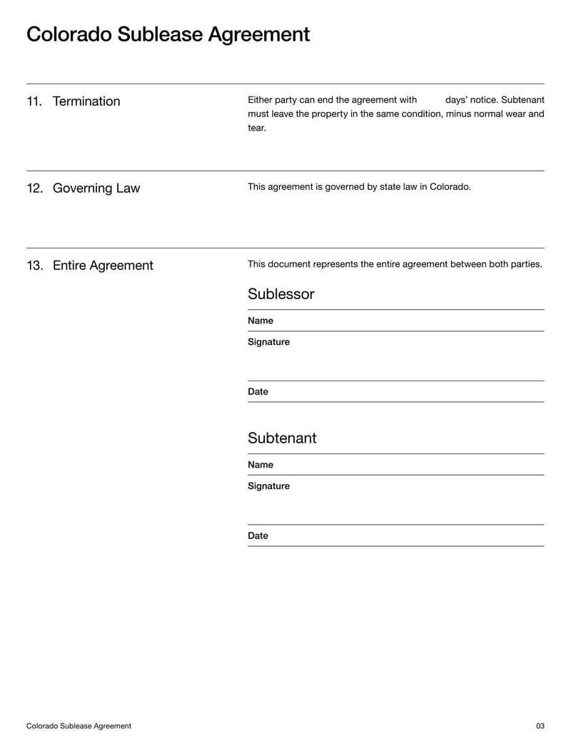 Sublease Agreement Colorado for subleasing arrangements in Colorado