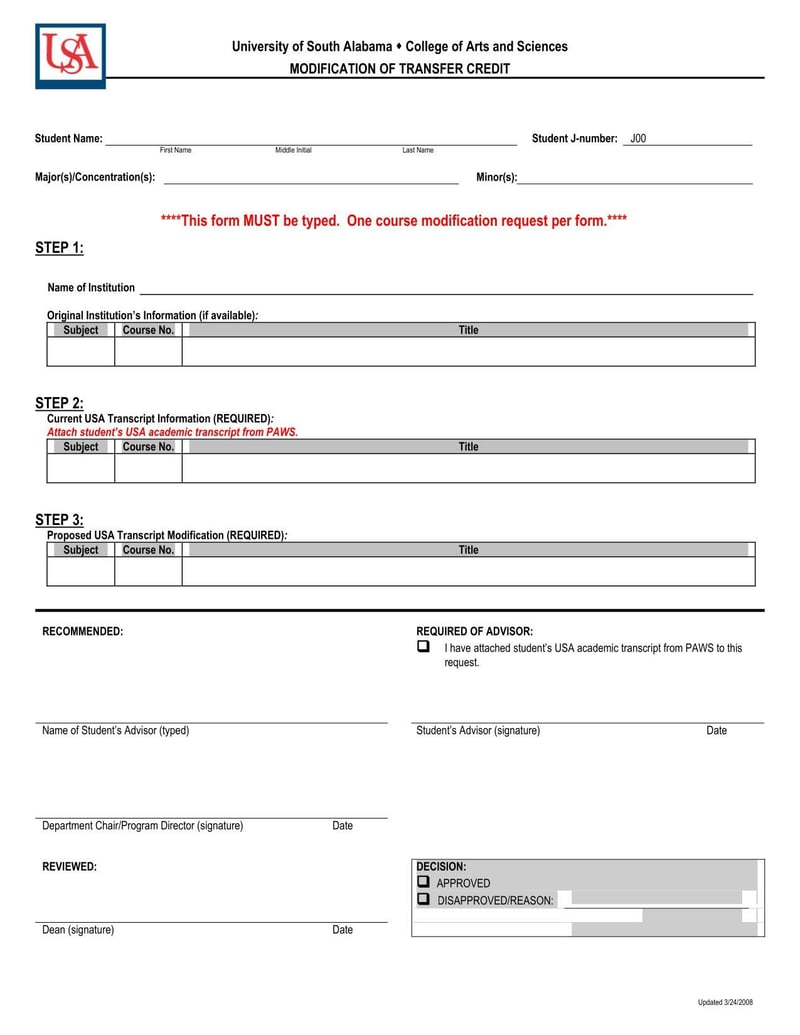 Large thumbnail of University of South Alabama Modification of Transfer Credit