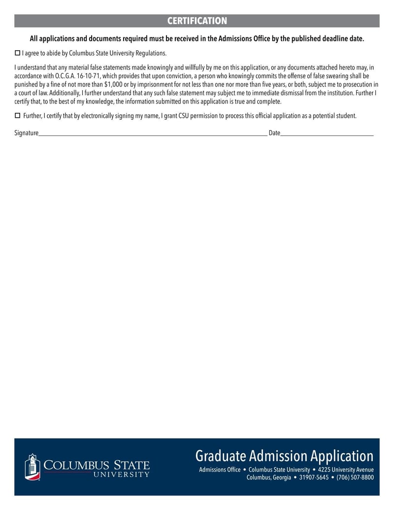 Large thumbnail of Columbus State University Graduate Admission Application