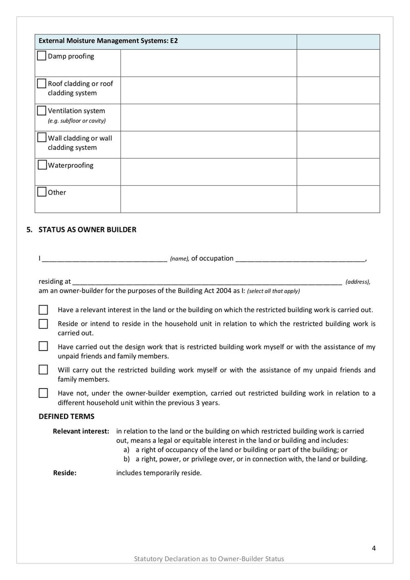 Large thumbnail of Form 2B Statutory Declaration of Owner Builder - Oct 2022