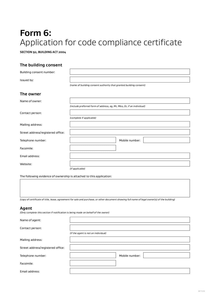 Large thumbnail of Form 6 Application for Code Compliance Certificate - Aug 2022