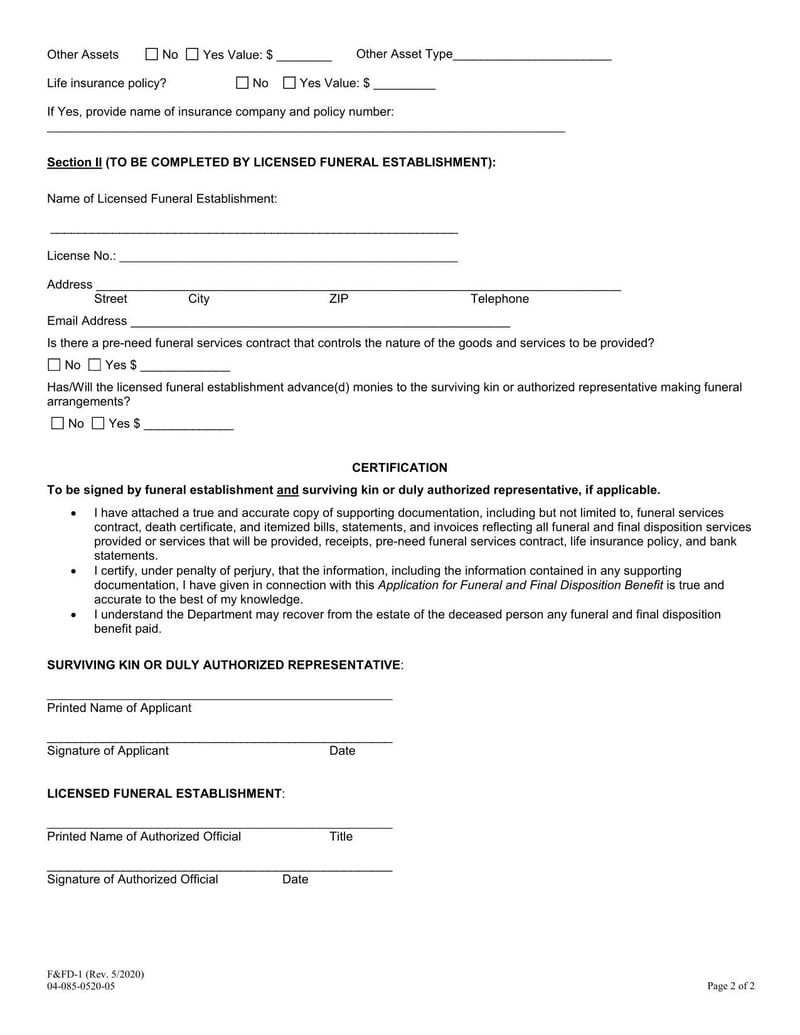 Large thumbnail of Application for Funeral and Final Disposition Benefit
