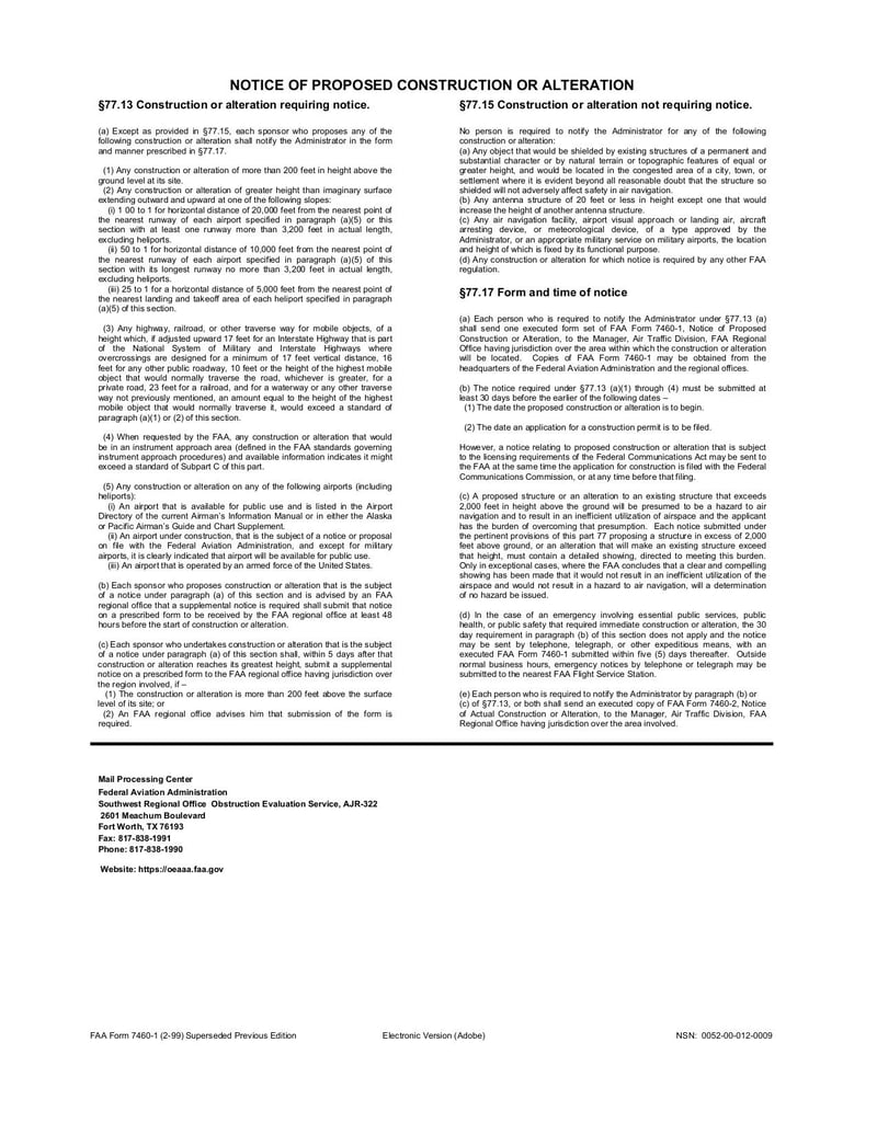 Large thumbnail of FAA Form 7460-1 - Apr 2009