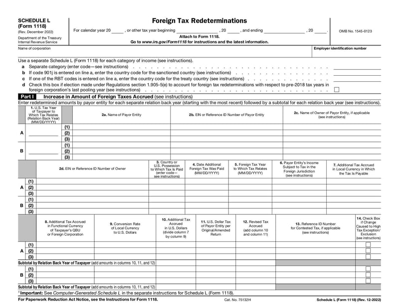 Large thumbnail of Schedule L (Form 1118) - Dec 2022