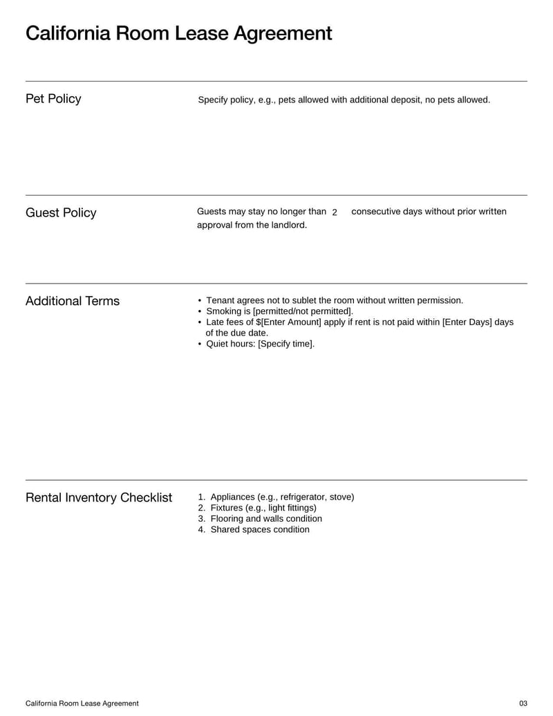 Room Lease Agreement California for specifying rental terms, tenant responsibilities, and use of a room within a residential property in California