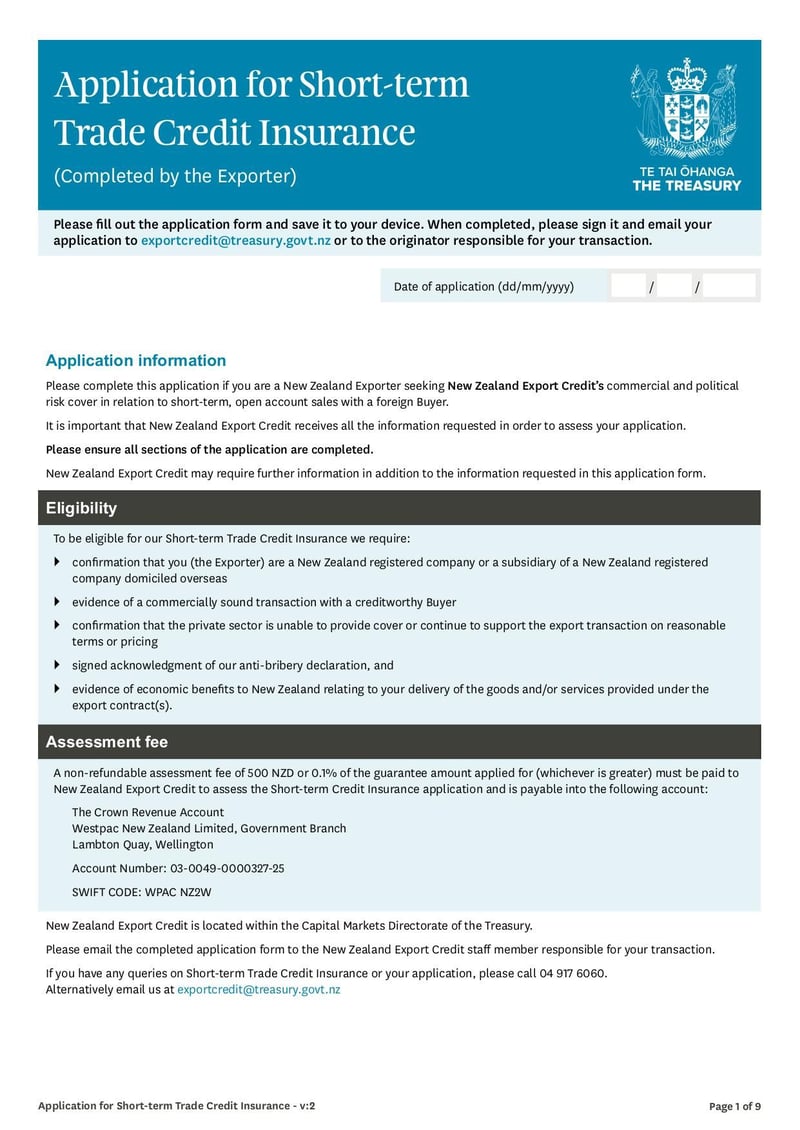 Large thumbnail of Application Form for Short-Term Trade Credit Insurance - Apr 2020
