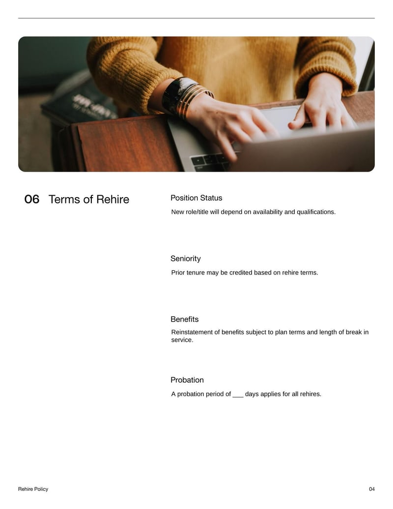 Rehire Policy for outlining conditions under which former employees may be eligible for reemployment
