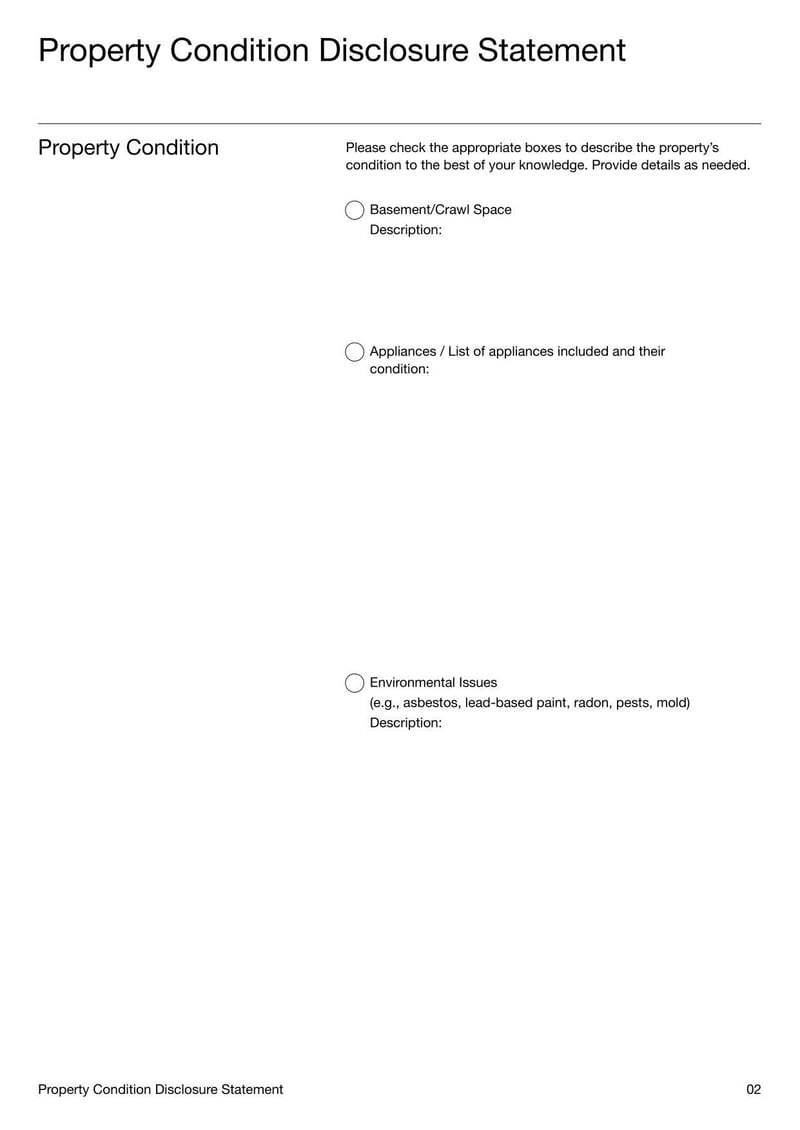 New York Property Condition Disclosure Statement detailing a property's condition for prospective buyers