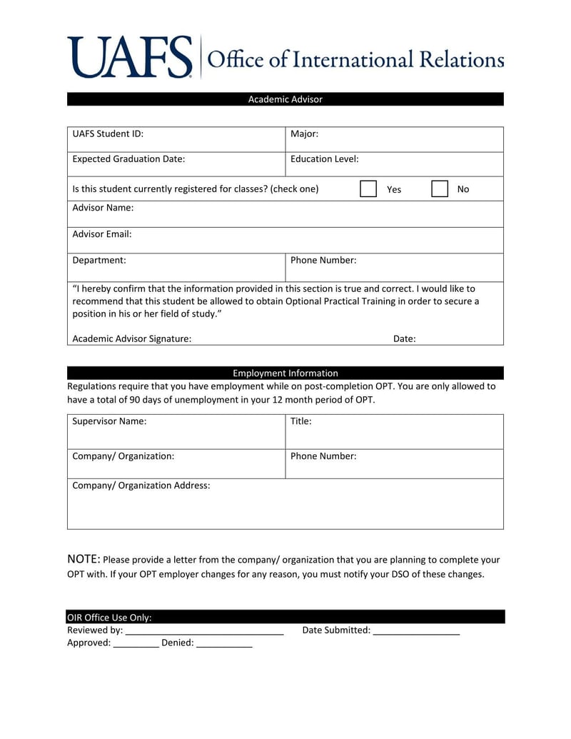 Large thumbnail of University of Arkansas - Fort Smith Optional Practical Training Request Form