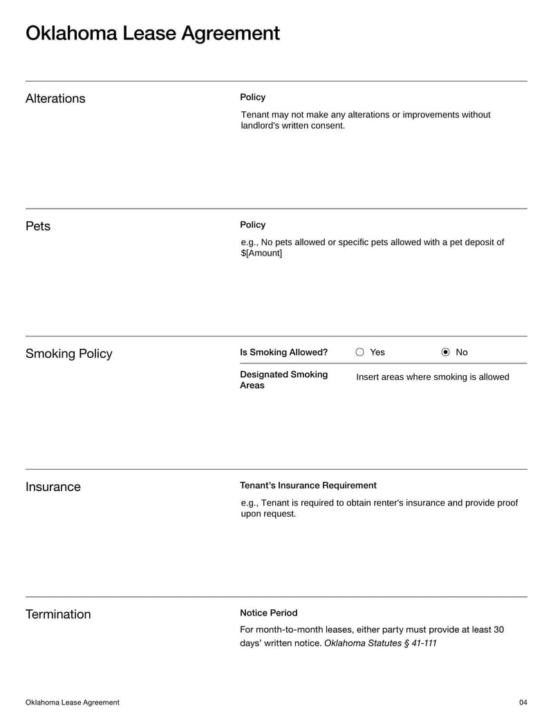 Large thumbnail of Oklahoma Lease Agreement Template