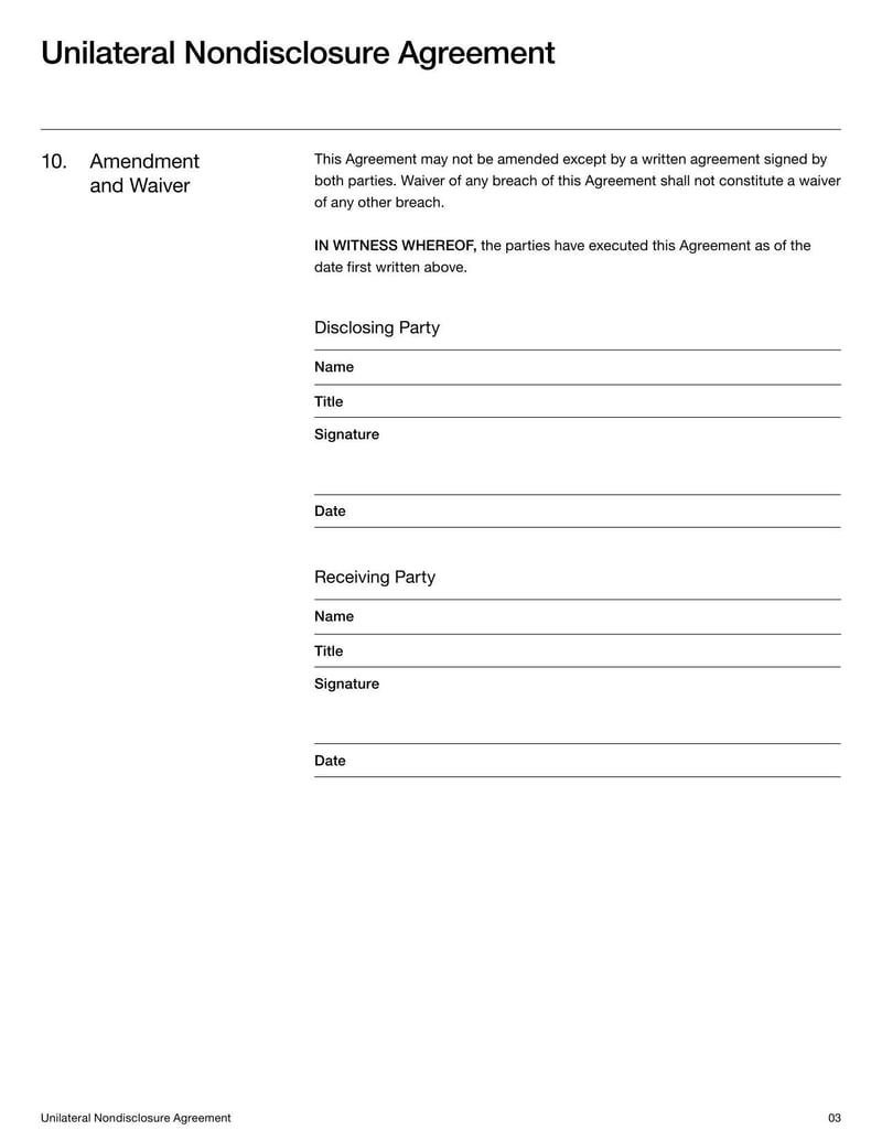 Large thumbnail of Unilateral Nondisclosure Agreement Template
