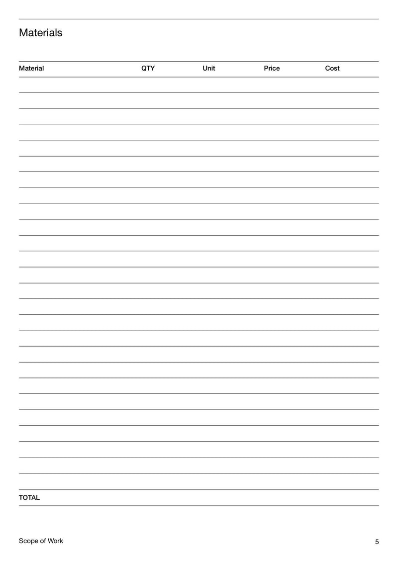 Scope of work document for contractors outlining project tasks and deliverables