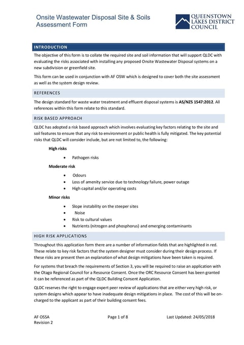 AF Ossa Onsite Watewater Disposal Site Soils Assessment Form Rev 2 ...