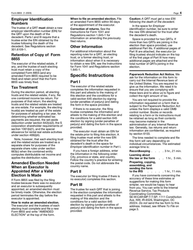 Large thumbnail of Form 8855 - Jan 2009