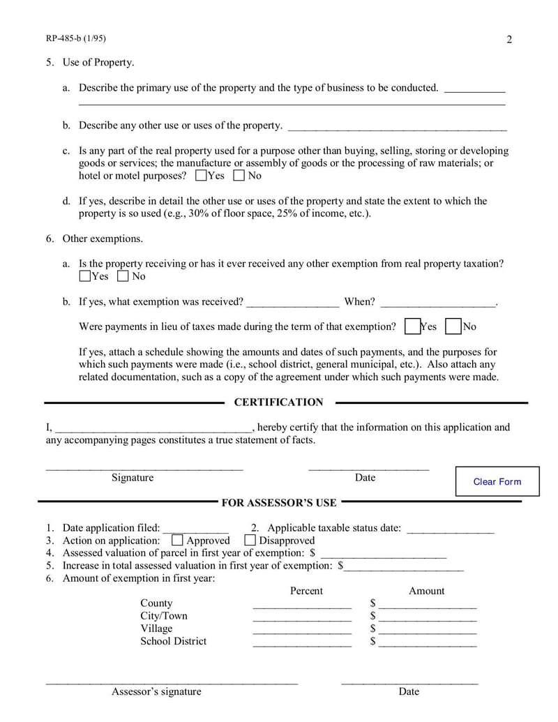 RP-485-b Application for Partial Tax Exemption for Real Property 