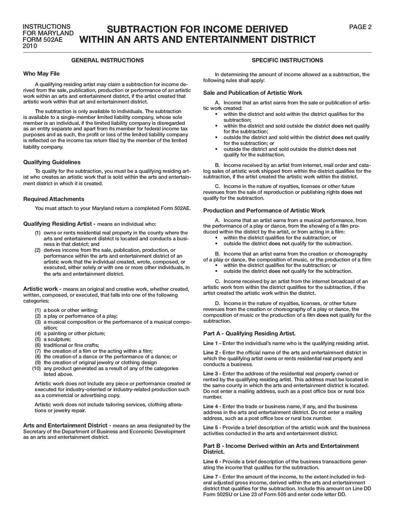 Large thumbnail of Maryland Tax Form 502AE - Feb 2020