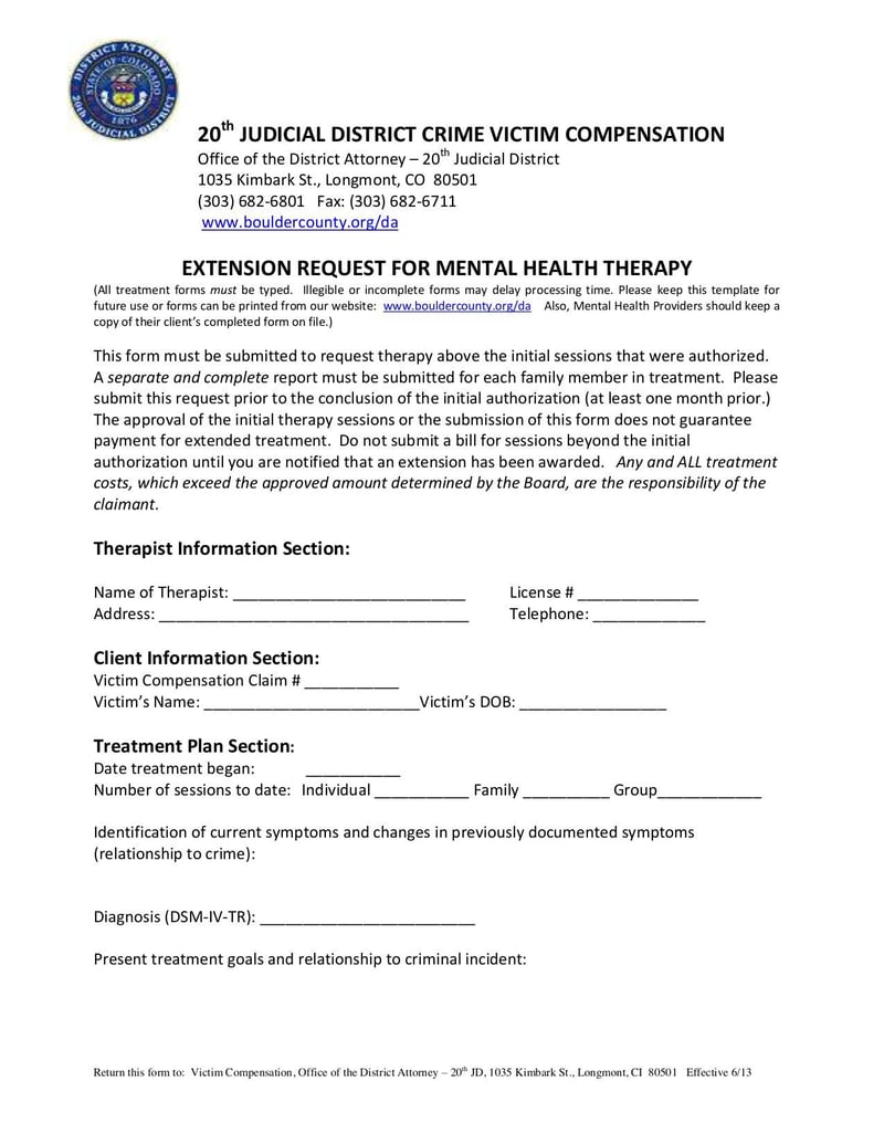 Large thumbnail of Extension Request for Mental Health Therapy - Aug 2013