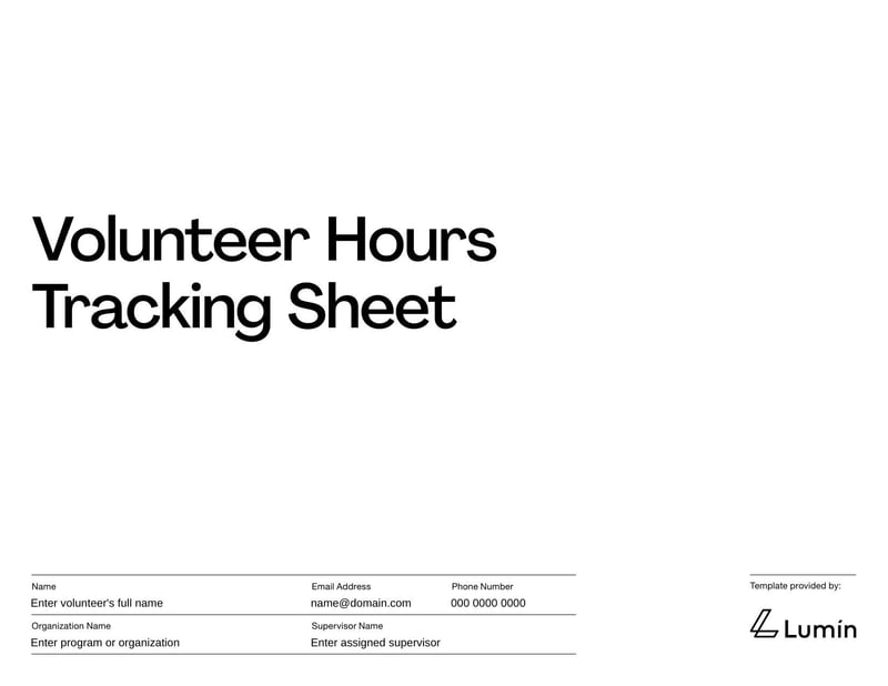 Volunteer Hours Tracking Sheet for recording and organizing volunteer time contributions by individuals or groups