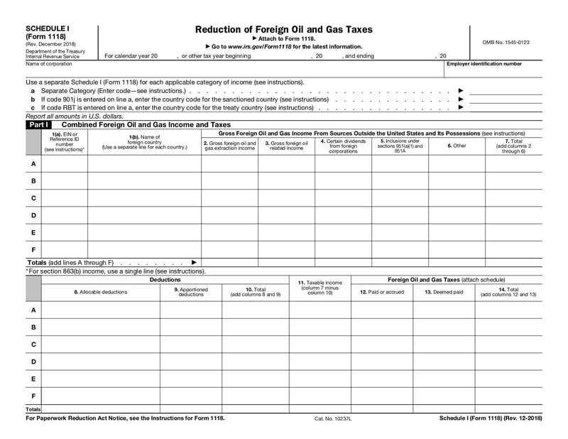 Large thumbnail of Form 1118 Schedule I - Dec 2018