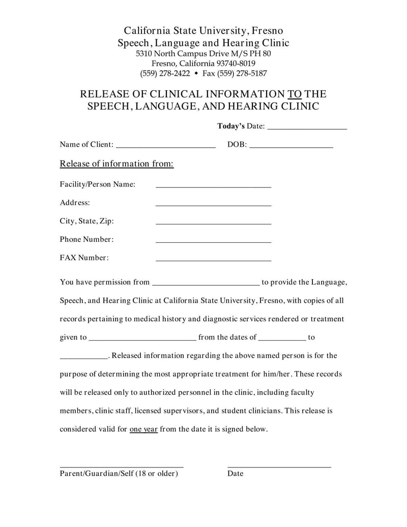 Large thumbnail of California State University, Fresno Release of Clinical Information to the Speech, Language and Hearing Clinic