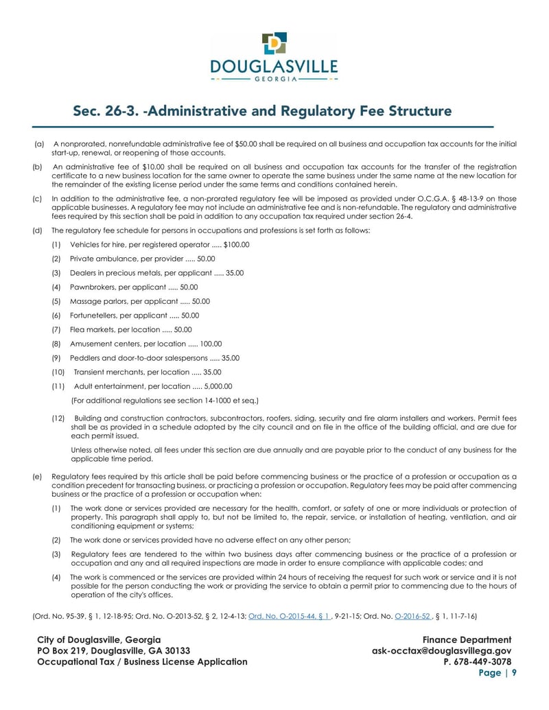 Large thumbnail of Douglasville Occupational Tax Registration Application