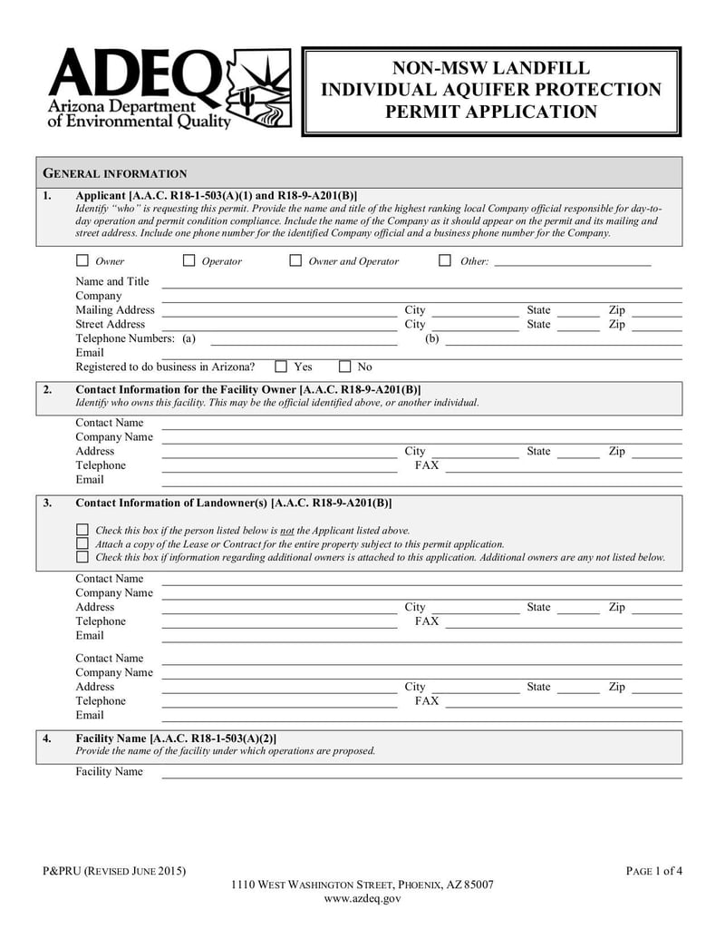 Large thumbnail of Non-MSW Landfill Individual Aquifer Protection Permit Application - Jun 2015