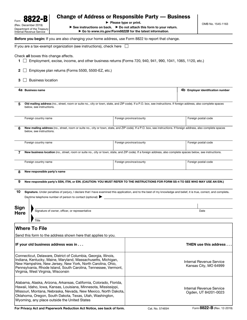 Form 8822-B Change of Address or Responsible Party—Business