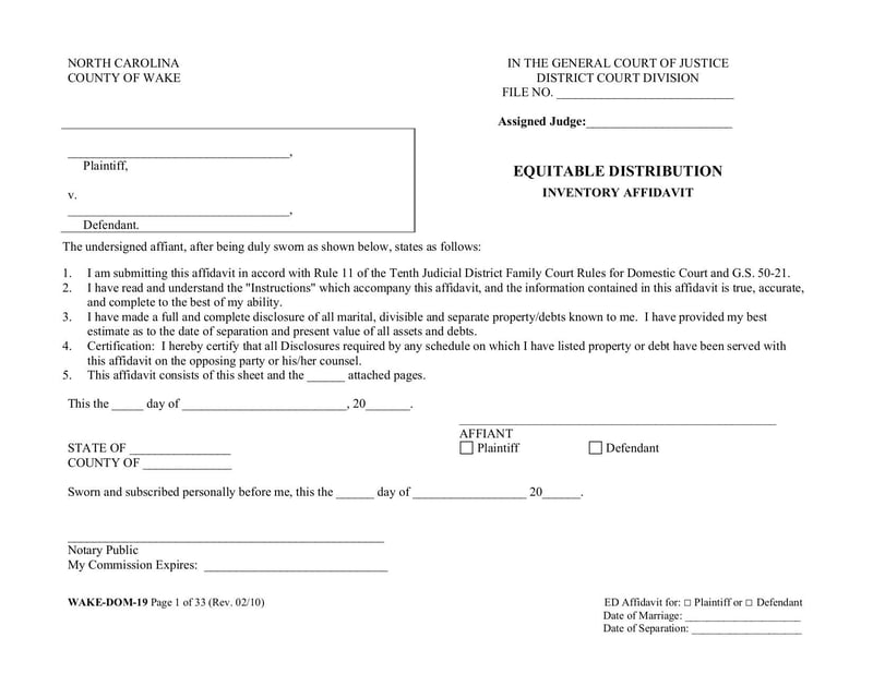 Large thumbnail of Equitable Distribution Inventory Affidavit - May 2010