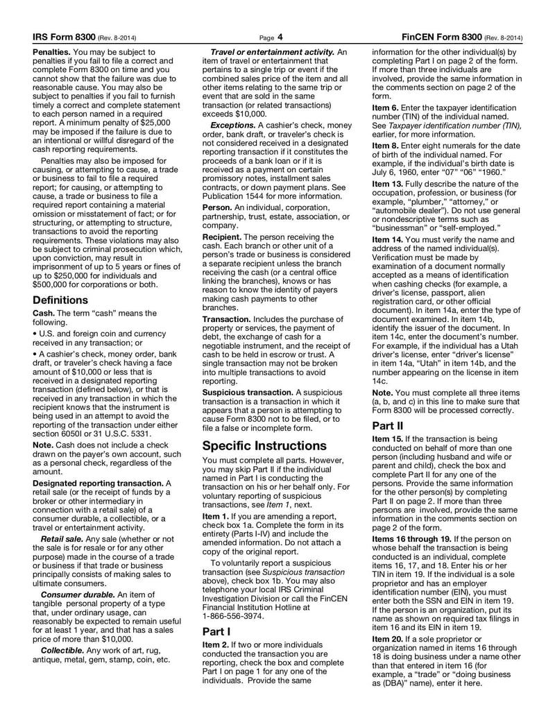 Large thumbnail of Form 8300 - Aug 2014