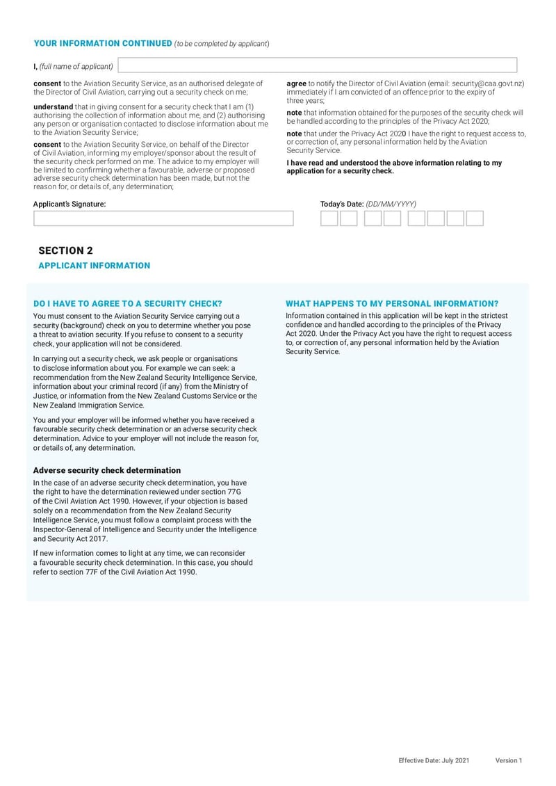 Thumbnail of AVSEC RACA Security Check Consent Form - Jul 2021 - page 1
