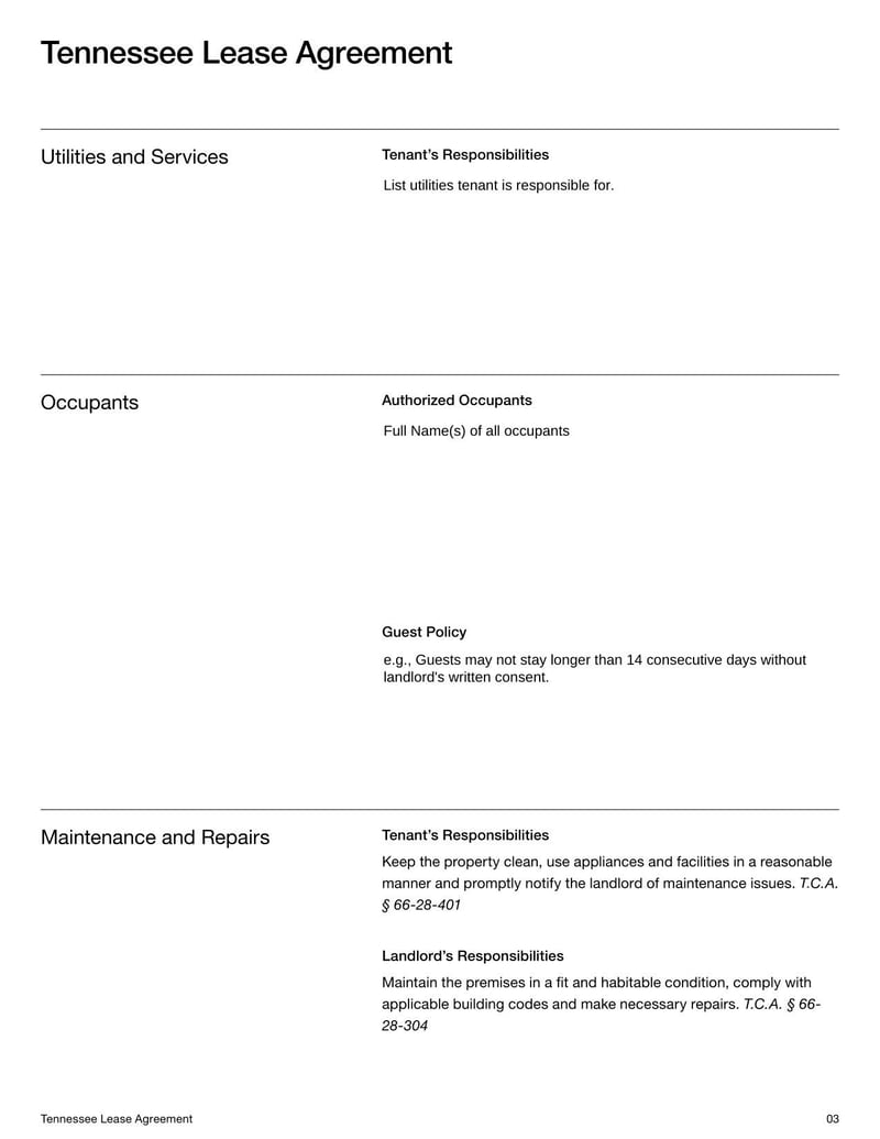 Large thumbnail of Tennessee Lease Agreement Template