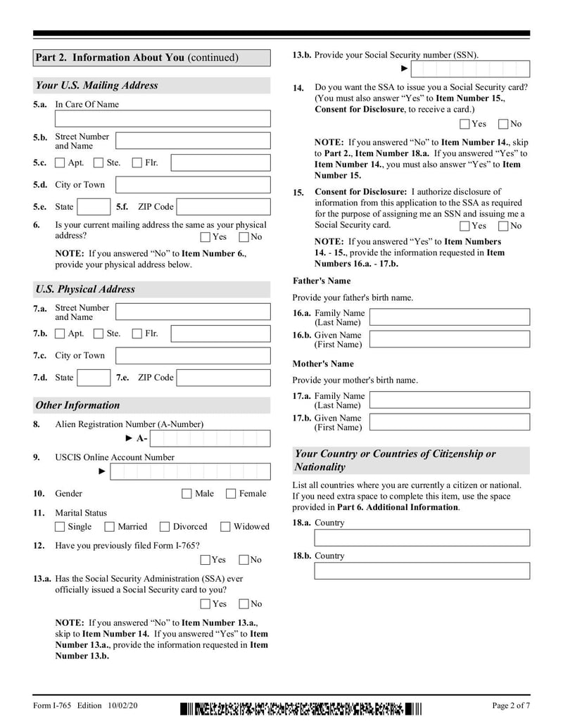 Large thumbnail of Form I-765 - Feb 2020