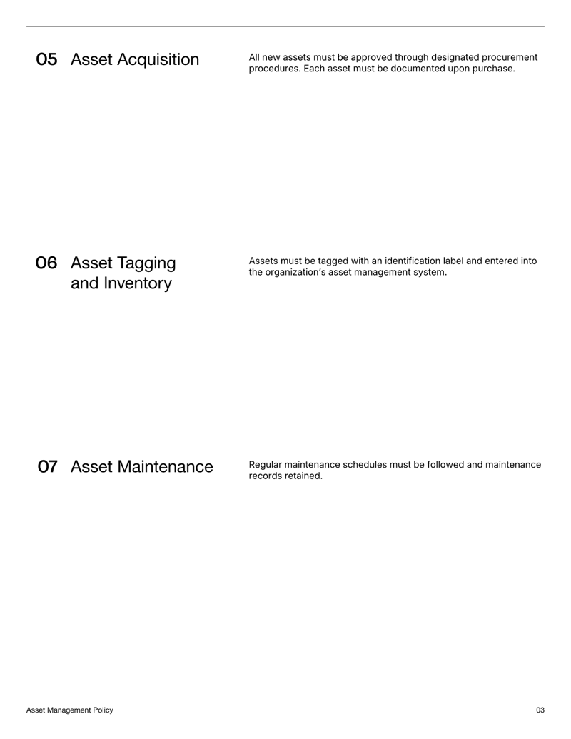 Asset Management Policy Template detailing tracking, tagging, transfers and disposal procedures