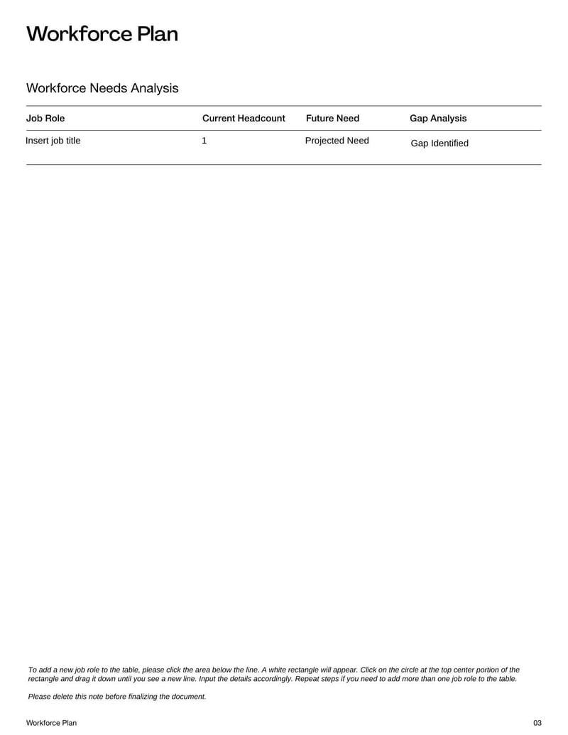 Workforce Planning Template for tracking staffing needs and forecasting talent gaps