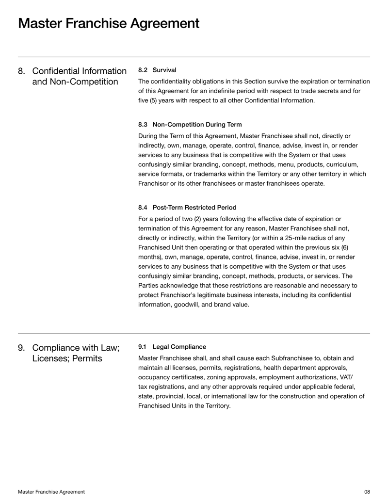 Master Franchise Agreement granting territorial and subfranchise rights with terms on fees, obligations and brand compliance
