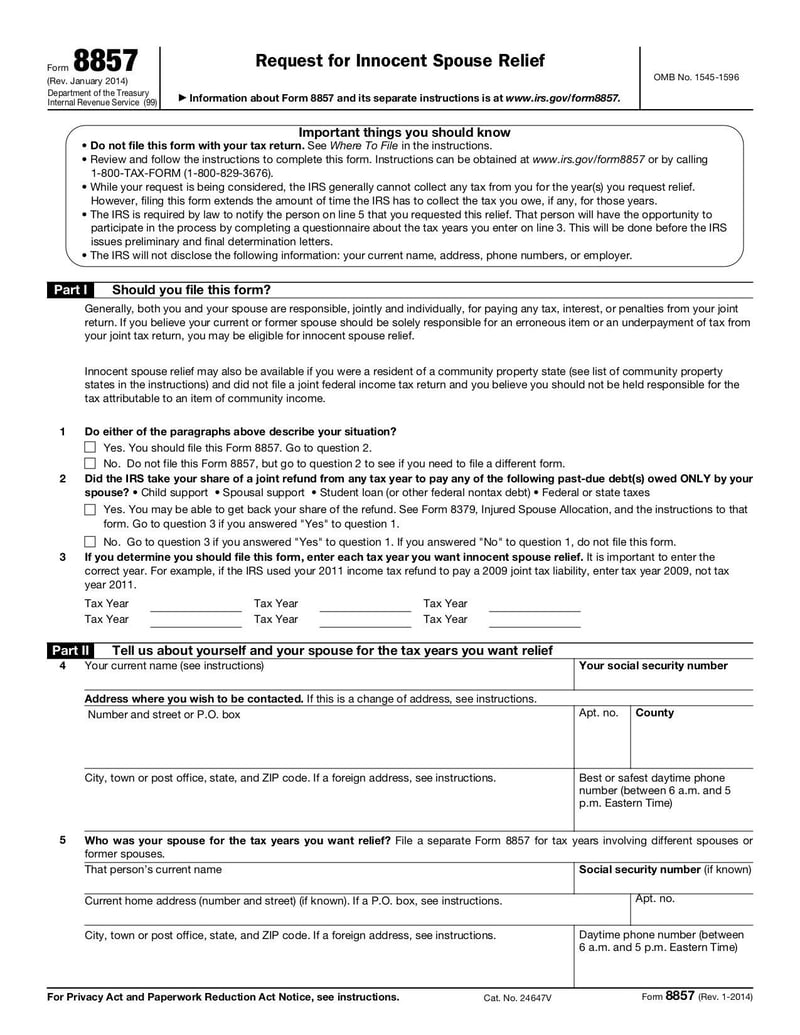 Large thumbnail of Form 8857 - Jan 2014