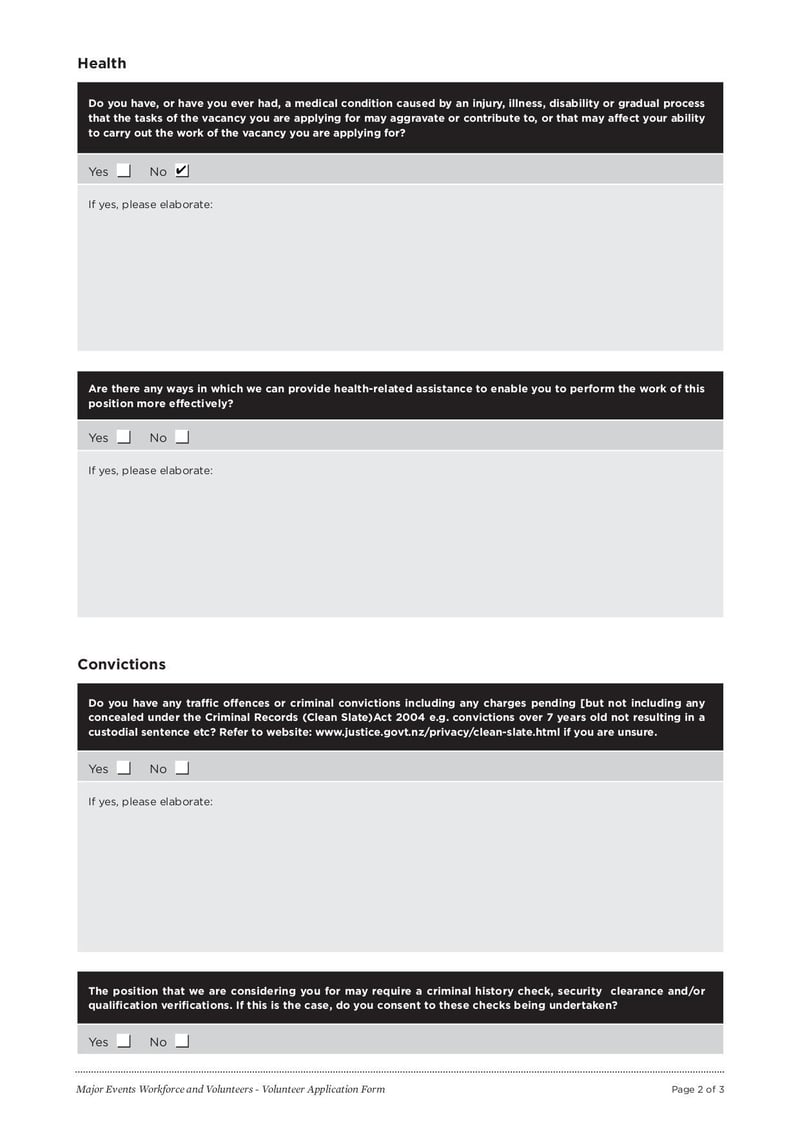 Large thumbnail of Major Events Workforce and Volunteers - Volunteer Application Form - May 2013