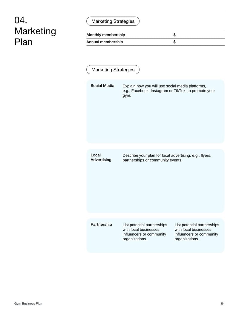 Gym Business Plan Template for launching or running a fitness business