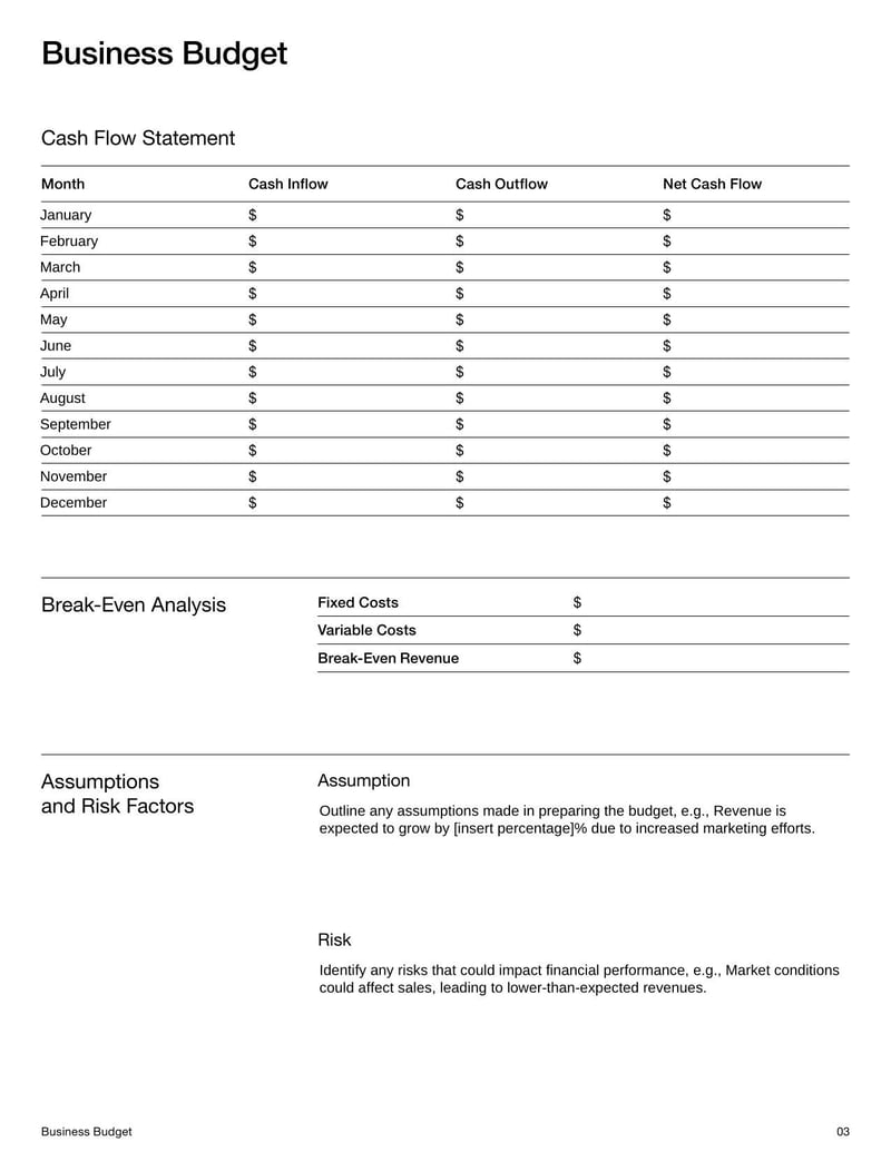 Business Budget Template for tracking revenue, expenses, and profit goals