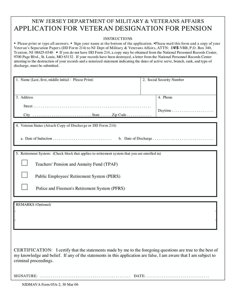 Application for Veteran Status for Pension Eligibility | Fill and 